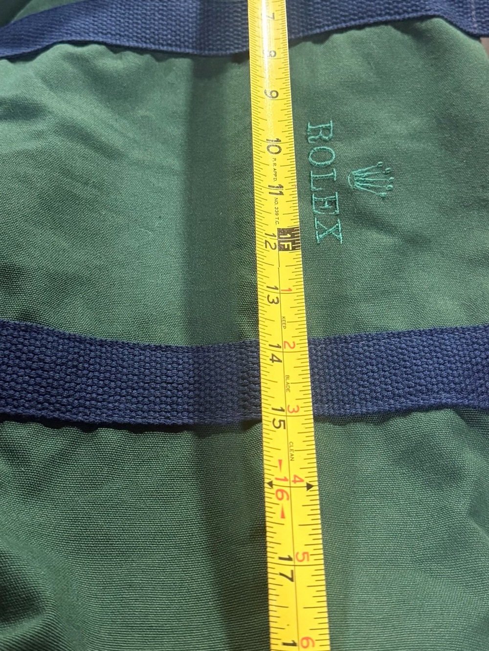 Vintage Rolex Duffle Bag Canvas Promotional Travel Gym Green W/ Blue Trim Strap - Picture 9 of 12